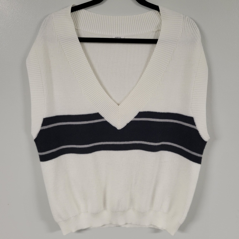 Garage Sweater Vest Womens M/L Medium Large Striped Knit Sleeveless Top Ivory